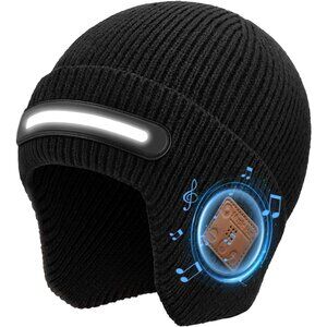 Bluetooth Beanie with Light, Headlamp Hat with Headphones and Built-in Speaker M